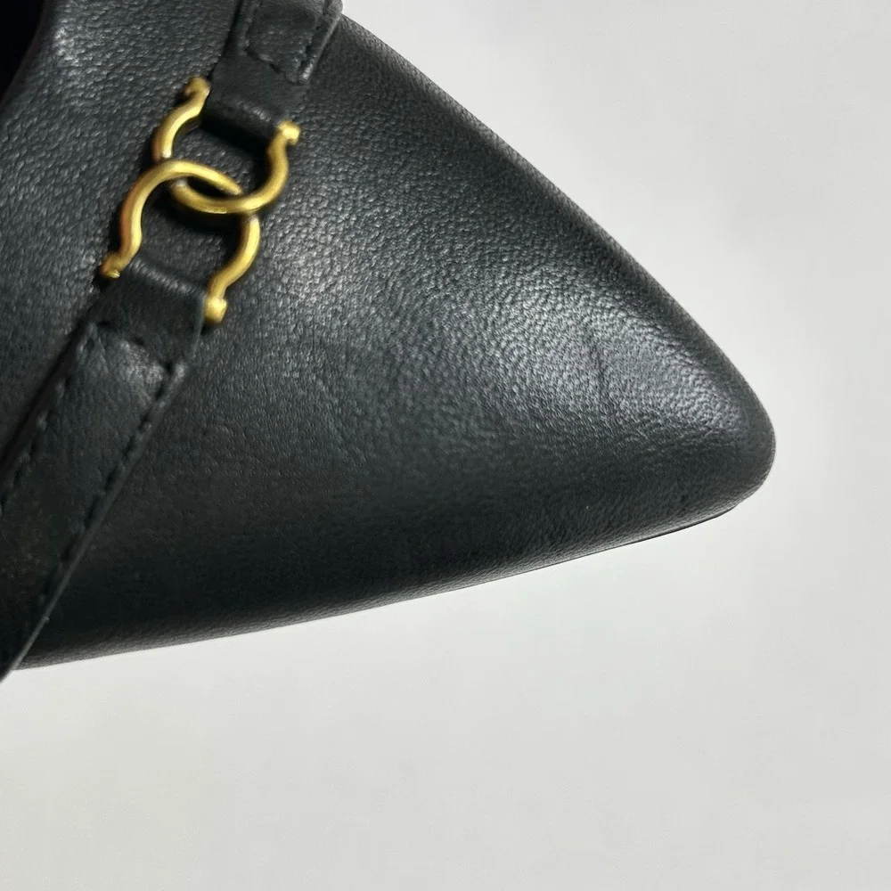 Giani Bernini Bentlley Pointed Toe Flats + Gold Tone Accent Womens Black 6M READ